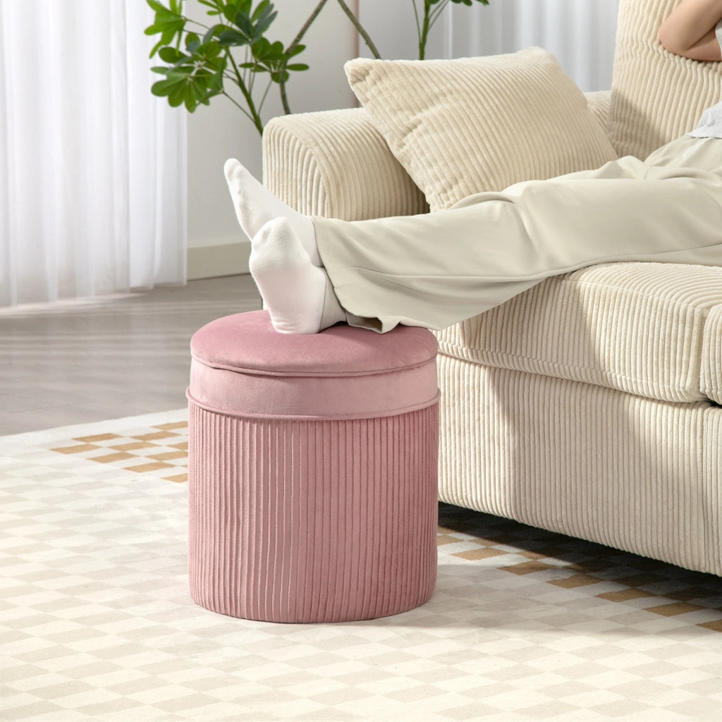 Pouf Poggiapiedi Rotondo Impilabile Imbottito ¨C Zephmum ¨C Velluto Rosa
