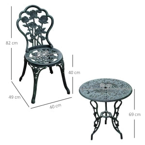 Da Bistrot Da Giardino 3 Pezzi – Stile Anticato – Tavolo Ø60 Cm – Metallo – Verde – Balcone E Terrazza
