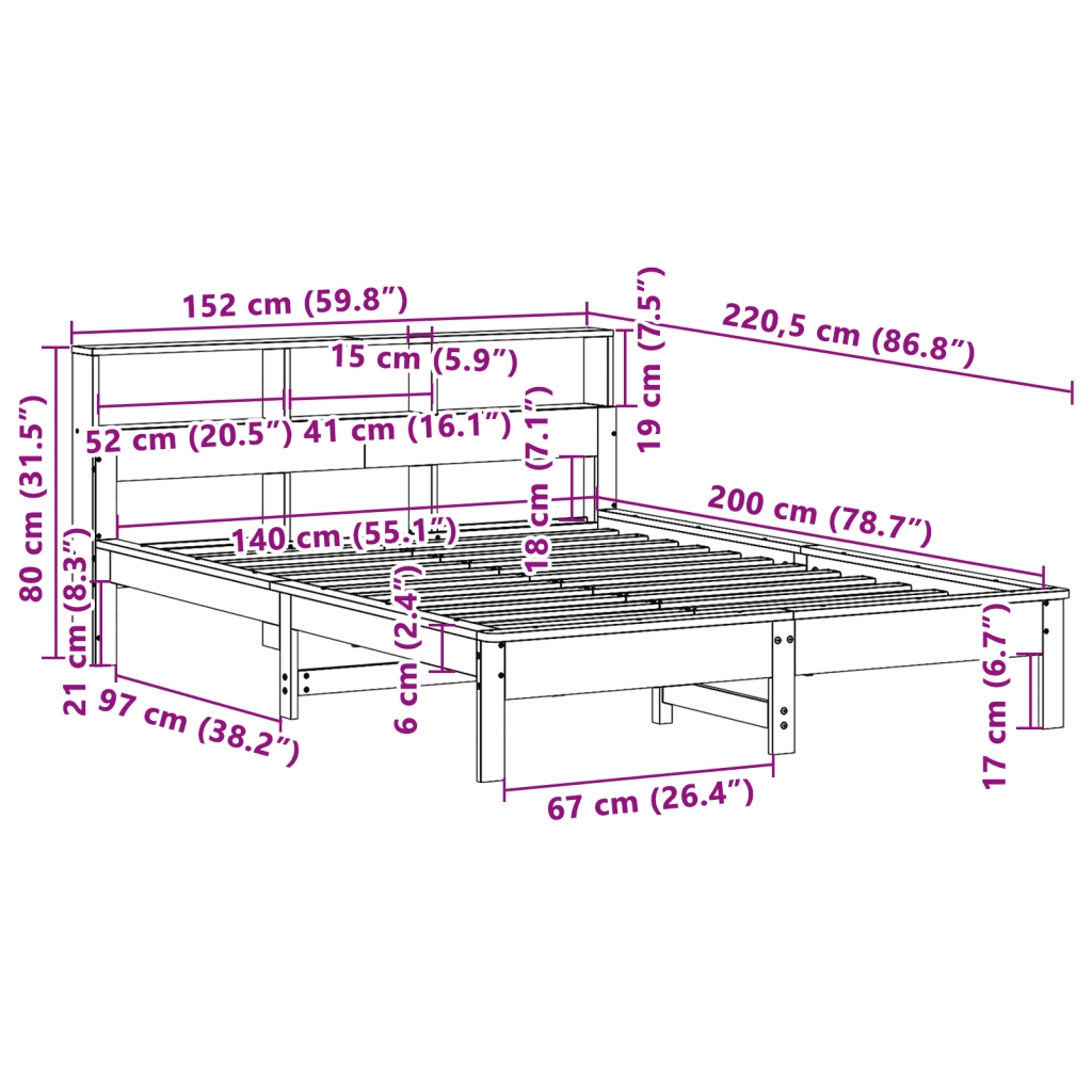 Giroletto senza Materasso-Struttura Letto Marrone Cera 140x200cm Massello Pino 141874