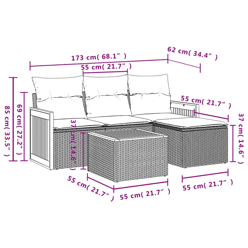 Set Divani da Giardino 5 pz con Cuscini Nero in Polyrattan 3227590