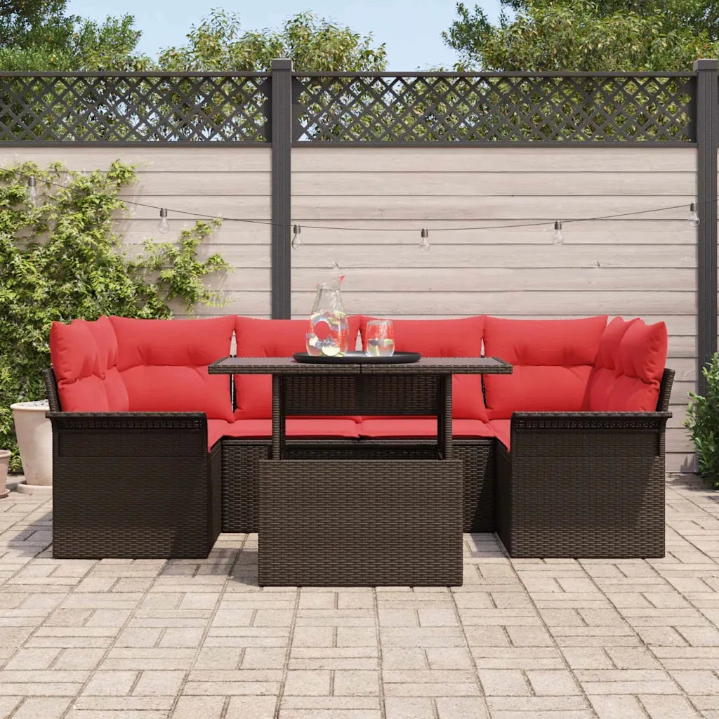 Set Divano da Giardino con cuscino 7 pcs Marrone polyrattan 3348220
