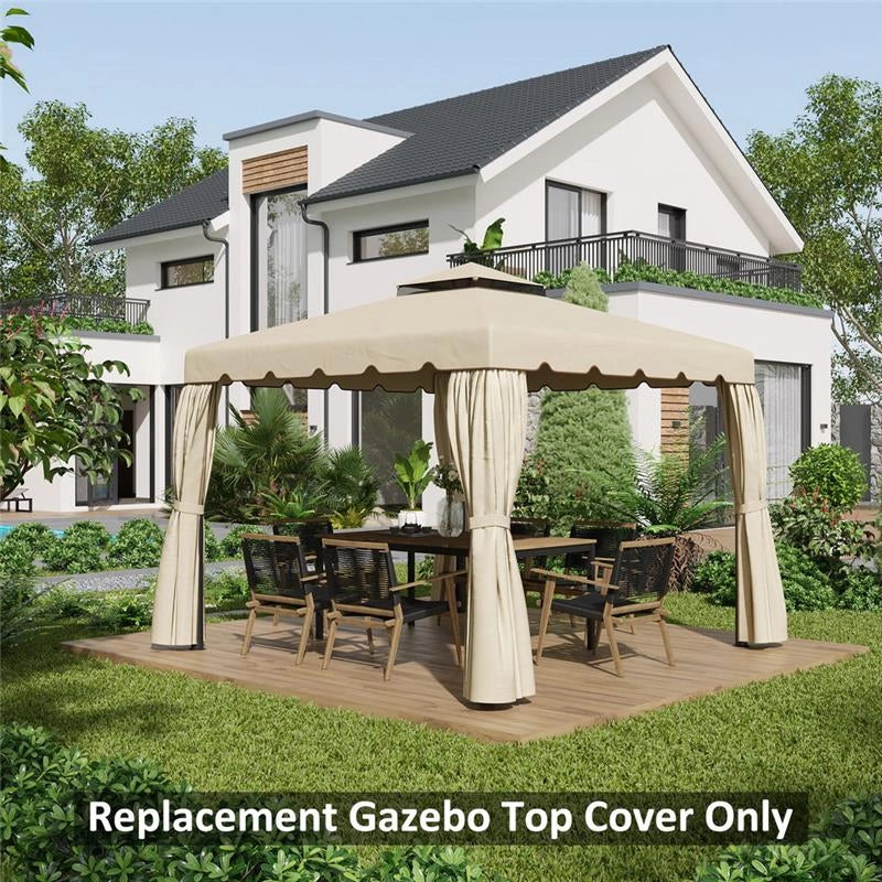 TETTUCCIO DI RICAMBIO PER GAZEBO DA GIARDINO 3X3M CON TETTO A 2 LIVELLI IN POLIESTERE BEIGE