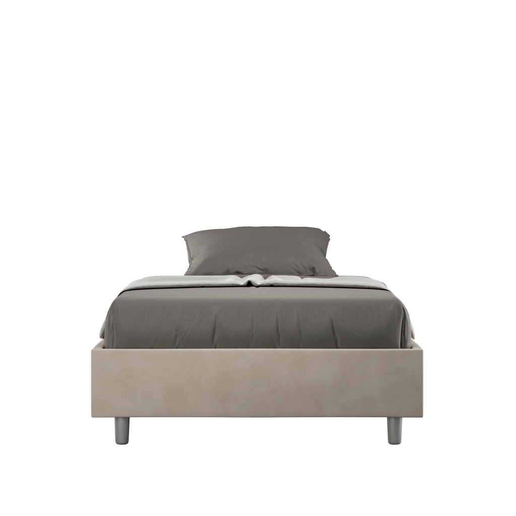 BS COM Letto una piazza e mezza con rete imbottito 110x200 microfibra sabbia