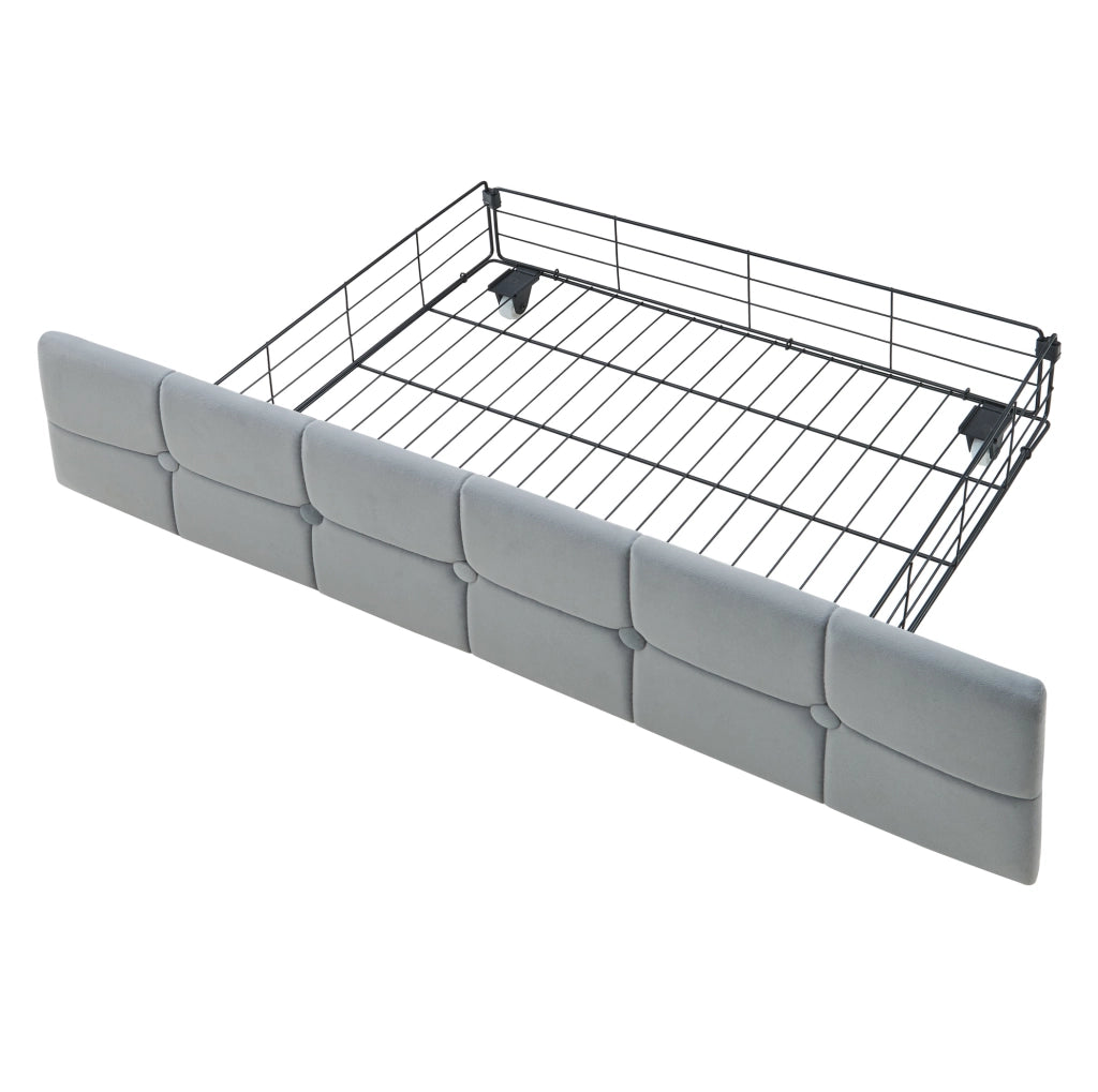 Divano letto imbottito 90x200 cm con 2 cassetti, luce LED e porte USB/Tipo-C