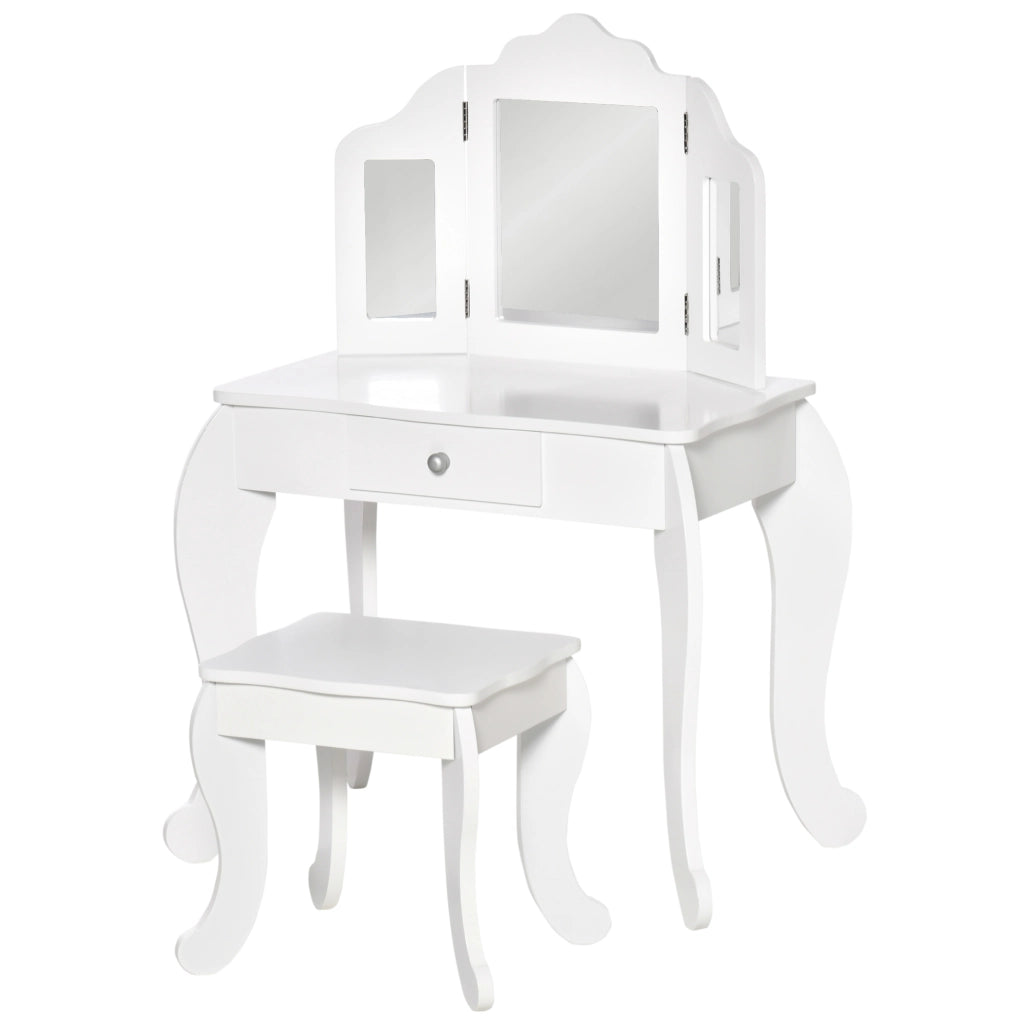 Tavolo da trucco bambini con sgabello e specchio ¨C Minimal ¨C Legno e acrilico bianco 63x40x85.5