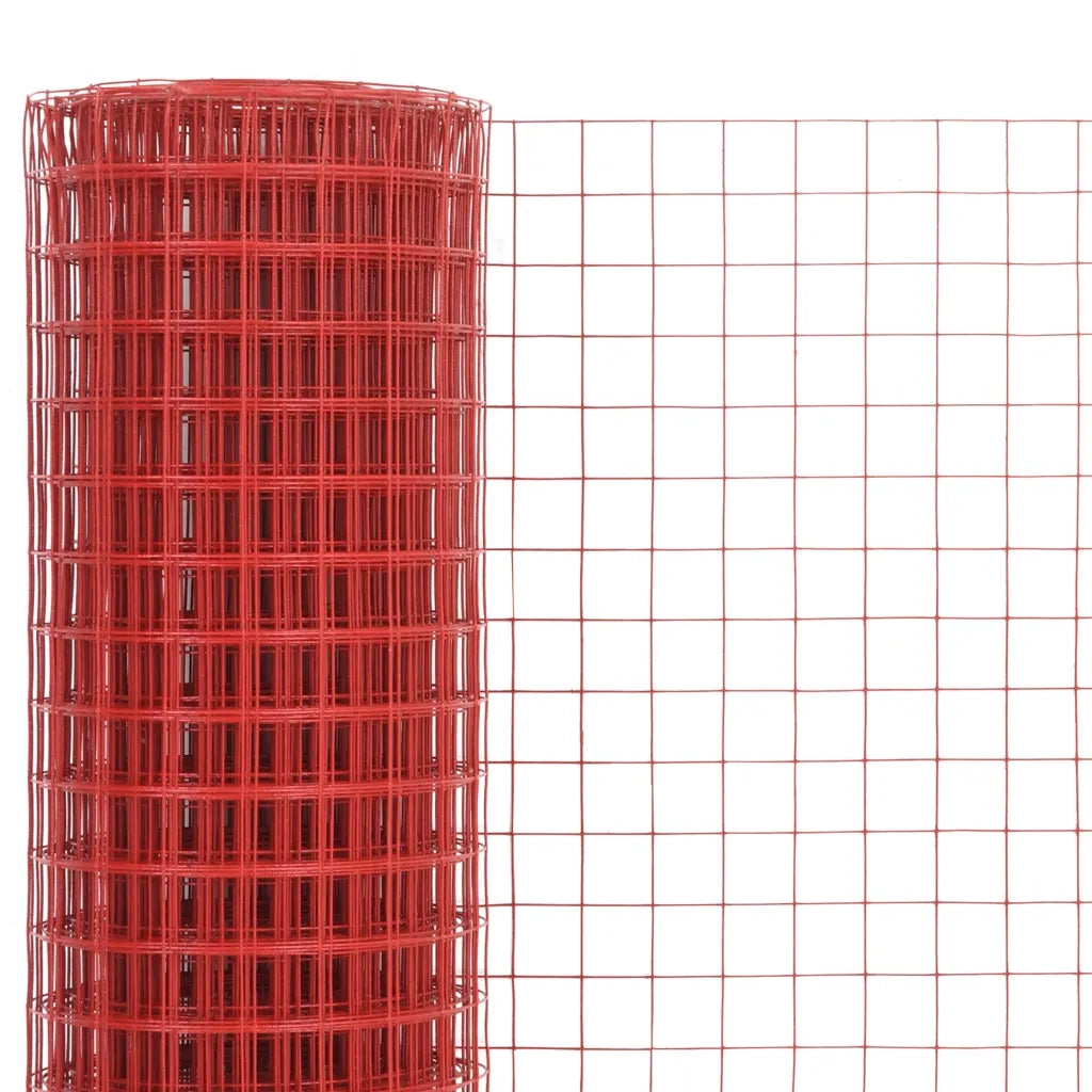 Recinzione da Giardino | Recinzione in Rete per Pollaio in Acciaio e PVC 25x1,5 m Rossa