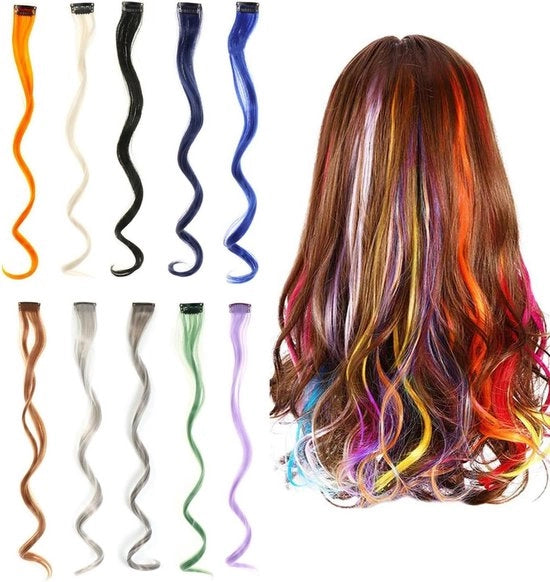 Estensioni capelli colorate a clip - 10 pezzi - 56 cm - capelli arcobaleno accessori - festival cosplay - clip capelli per donne e ragazze (10 colori) matita per capelli