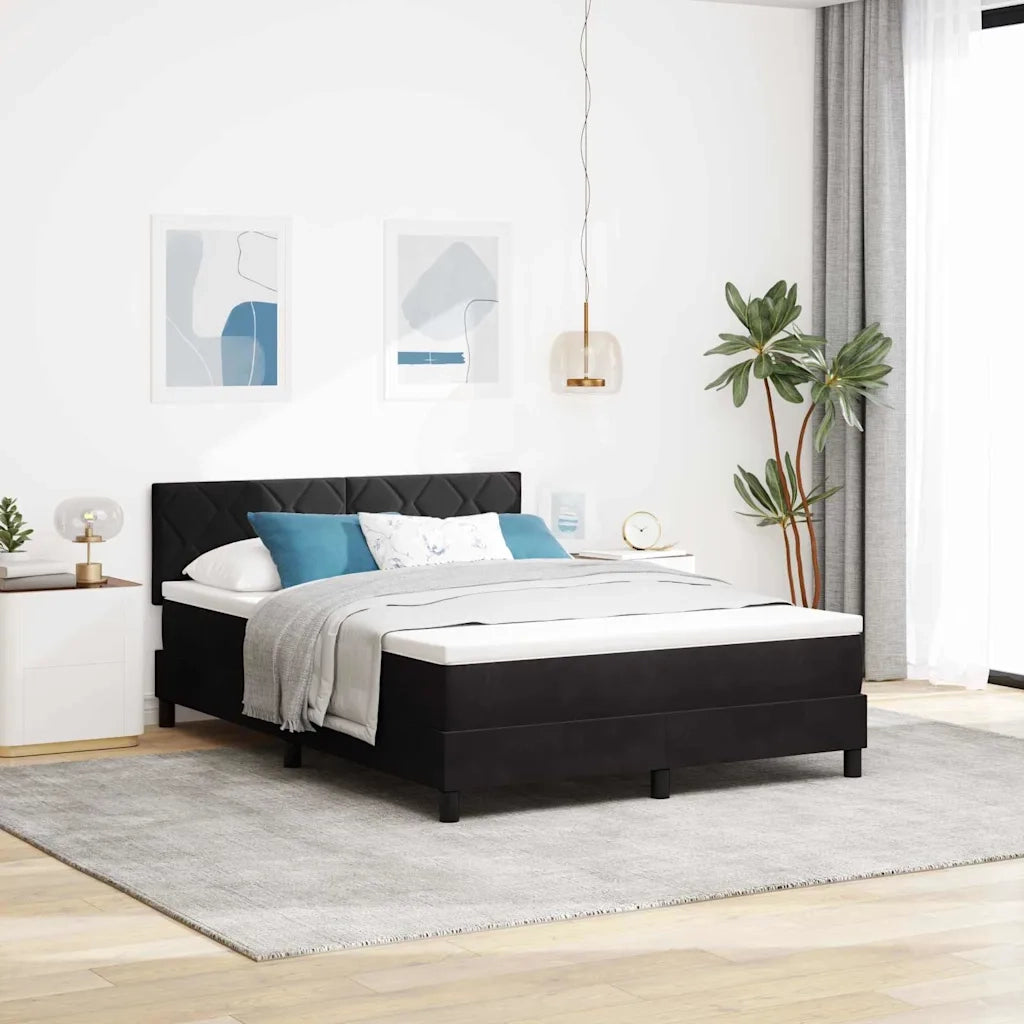 Letto a Sorgente LED con materasso Nero 140 x 200 cm Velluto