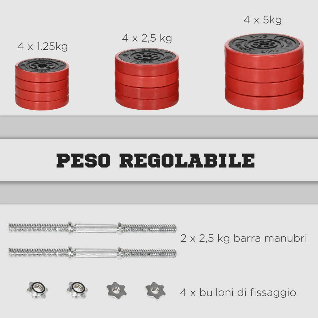 Set Manubri Palestra con Pesi 40kg ¨C zephmum ¨C Rosso, Metallo, Gomma, 45x26x26 cm