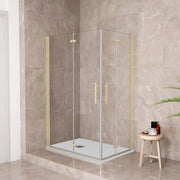 185 cm Box Doccia Angolare 76x90 cm Doppia Porta Battente Pieghevole Vetro Temperato Trasparente 6 mm Anticalcare Telaio Dorato Spazzolato