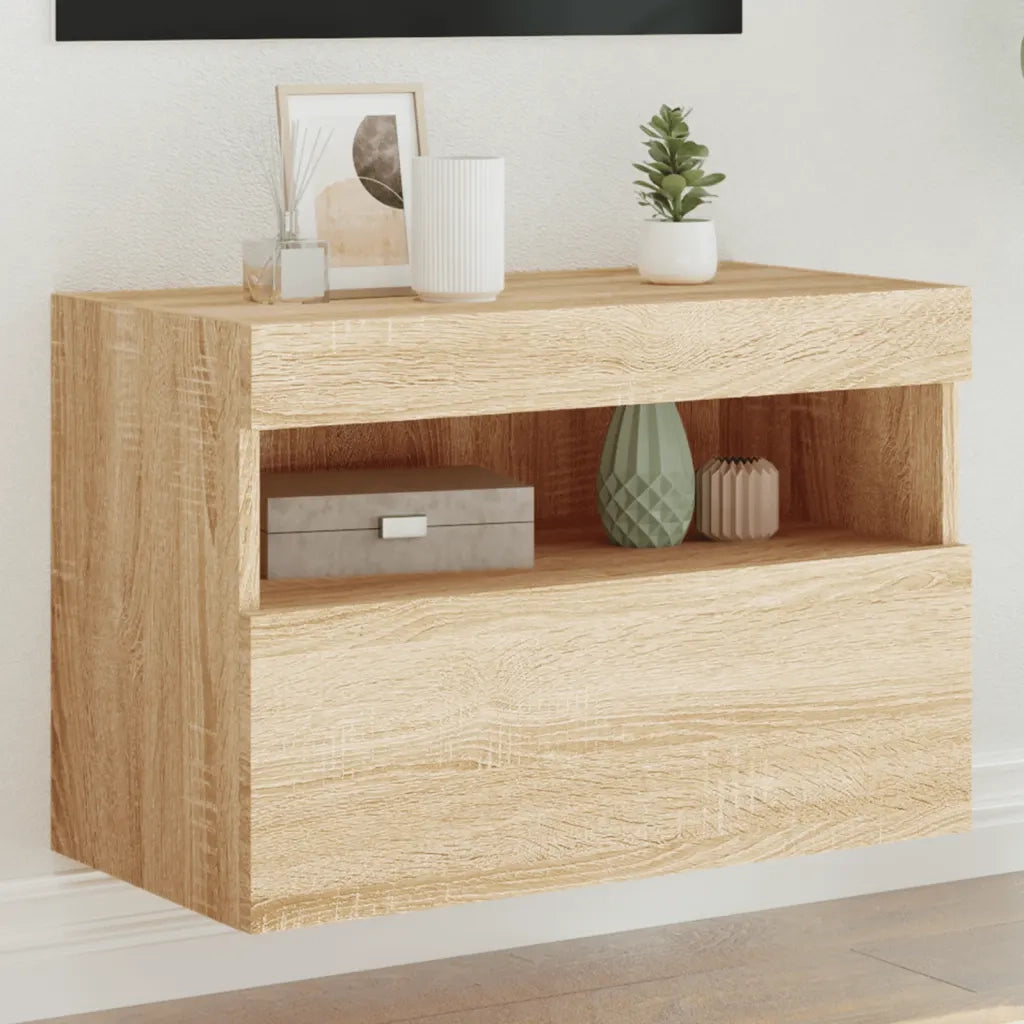Mobile TV a Parete con Luci LED Rovere Sonoma 60x30x40 cm 837187