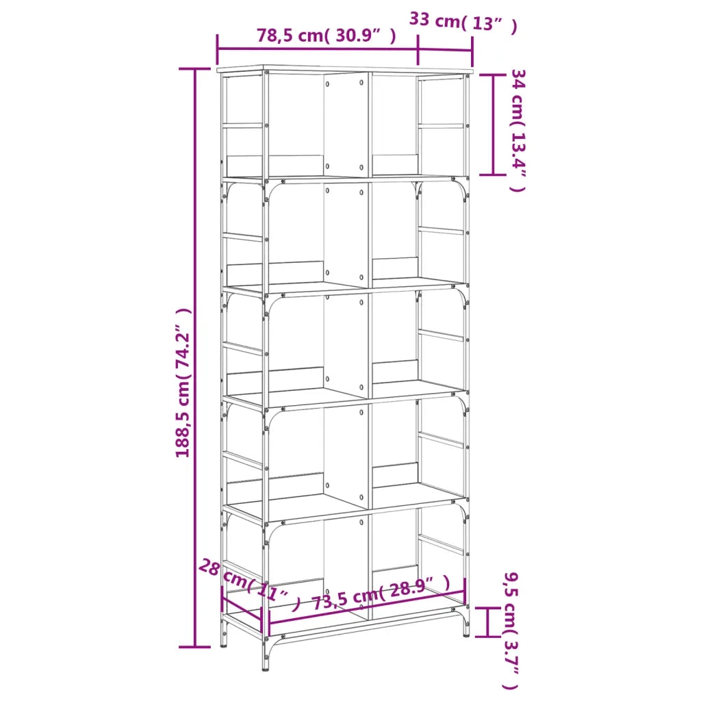 Libreria Rovere Sonoma 78,5x33x188,5 cm in Legno Multistrato 835260