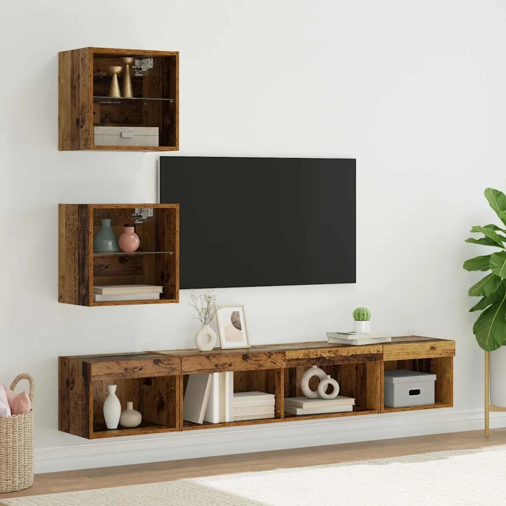 Unit¨¤ a muro per TV con LED con led 5 pz | Armadietto TV | Mobile Porta TV Legno vecchio