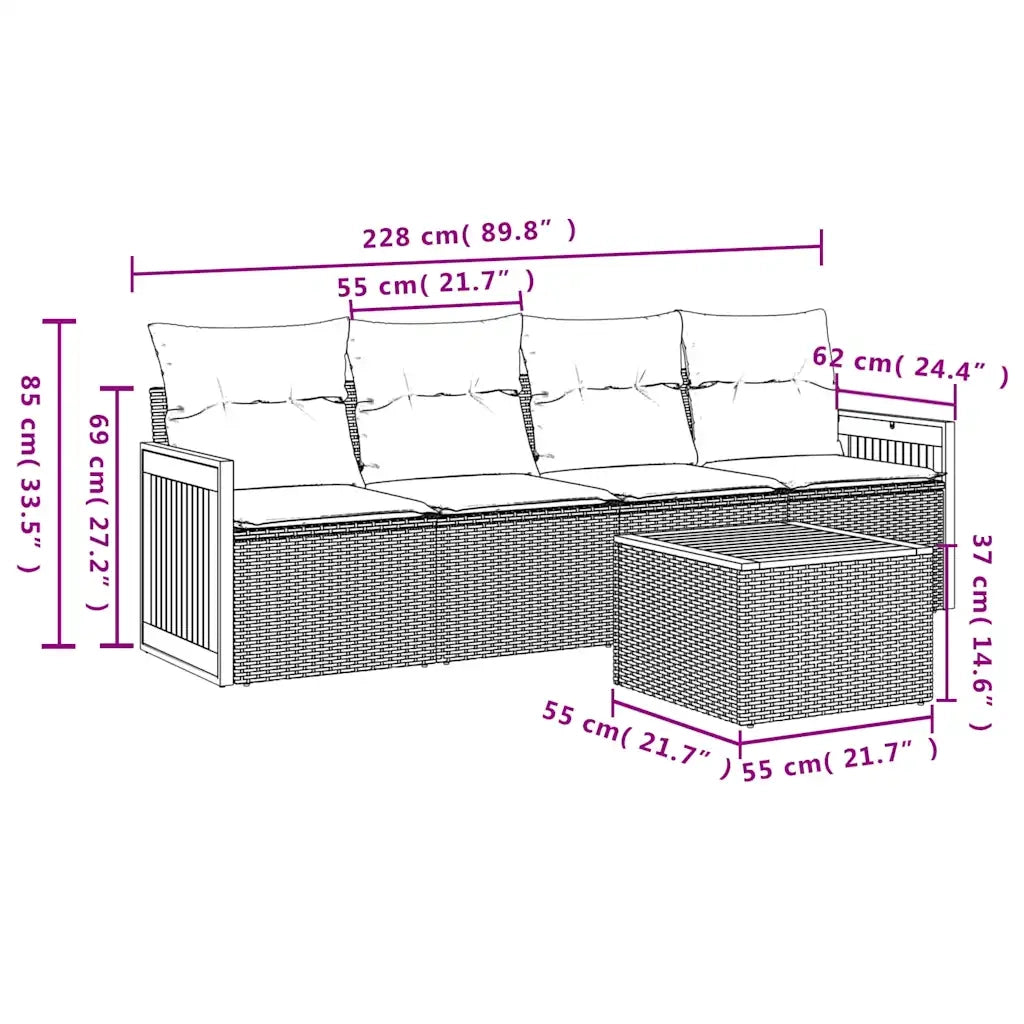Set Divani da Giardino 5 pz con Cuscini Nero in Polyrattan 3227457