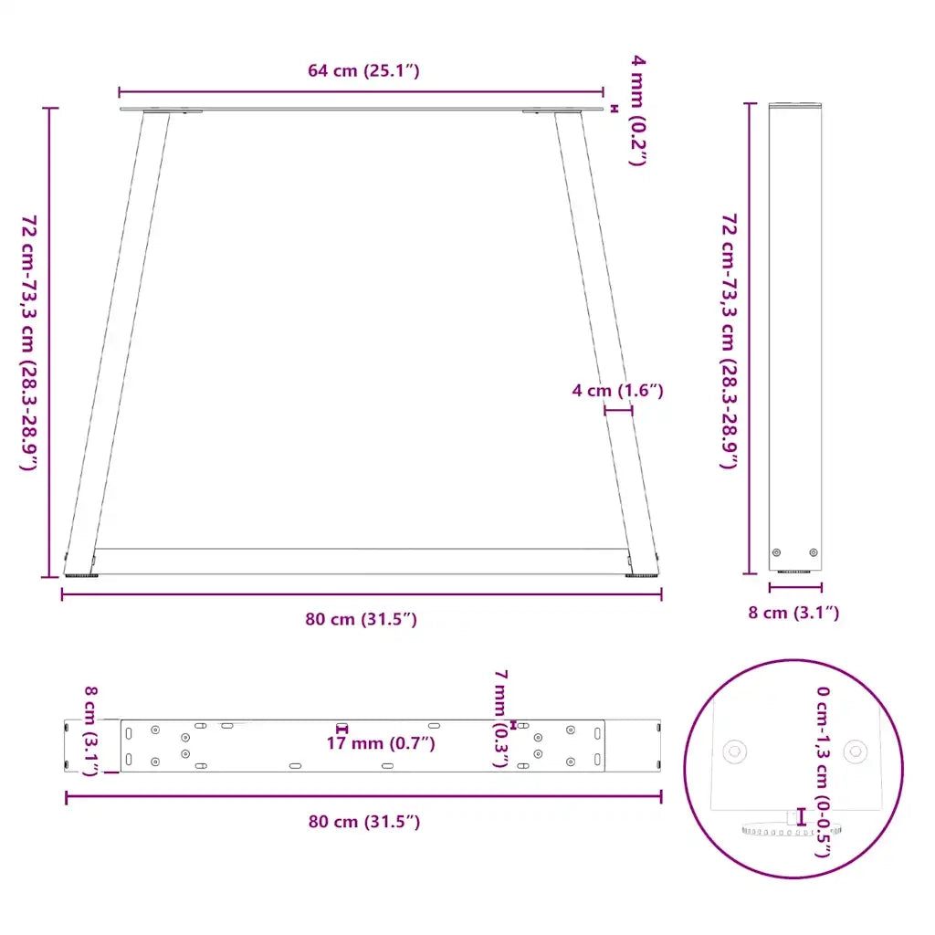 Gambe per tavolo da pranzo a forma di V 3 pz Antracite 80x(72-73,3) cm Acciaio 4012590