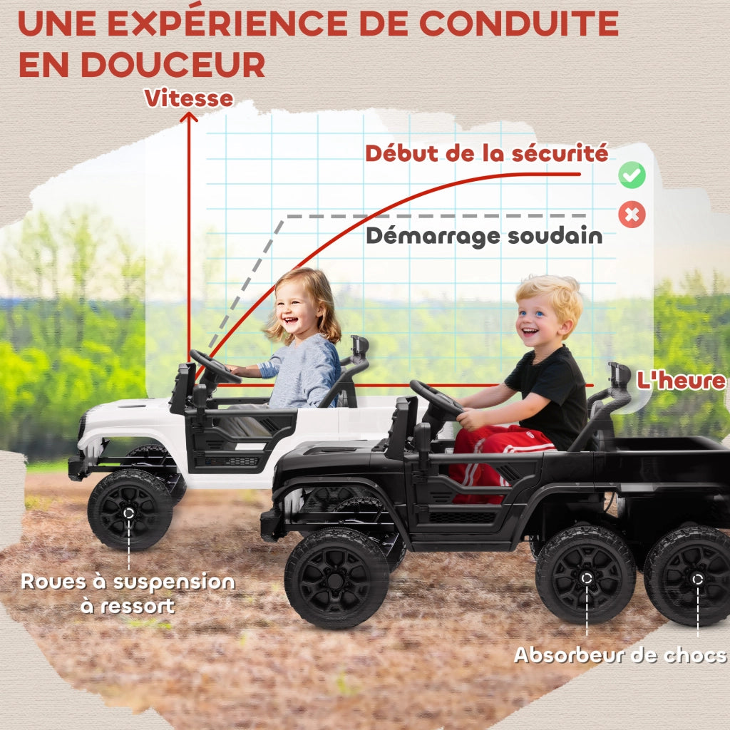 Auto Elettrica Buggy per Bambini ¨C Xylo ¨C 2 Motori 12V con Rimorchio Nero 122x62.5x65cm