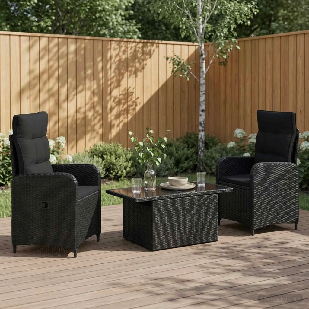 Set da pranzo per esterni 3 pz Nero polyrattan 3422400