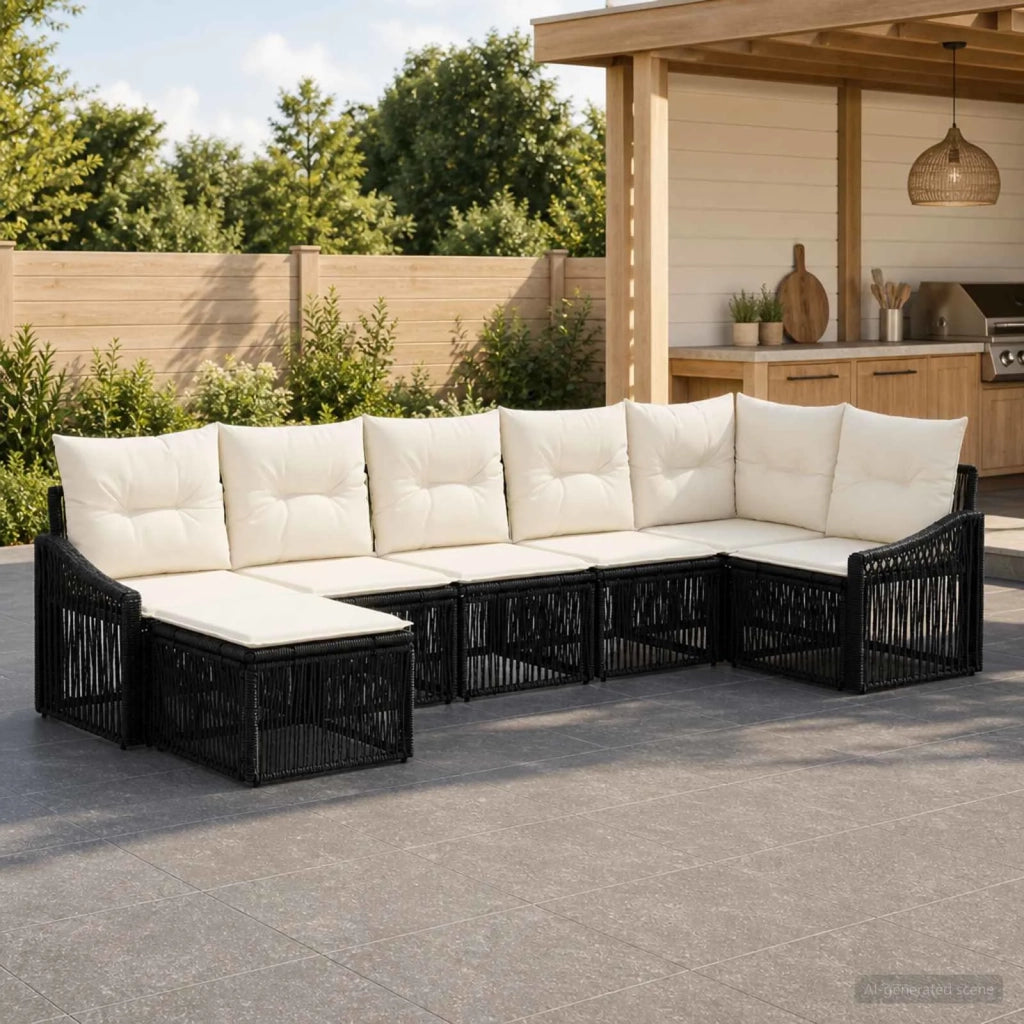 Set Divano da Giardino 7 pz Nero polyrattan 3436078