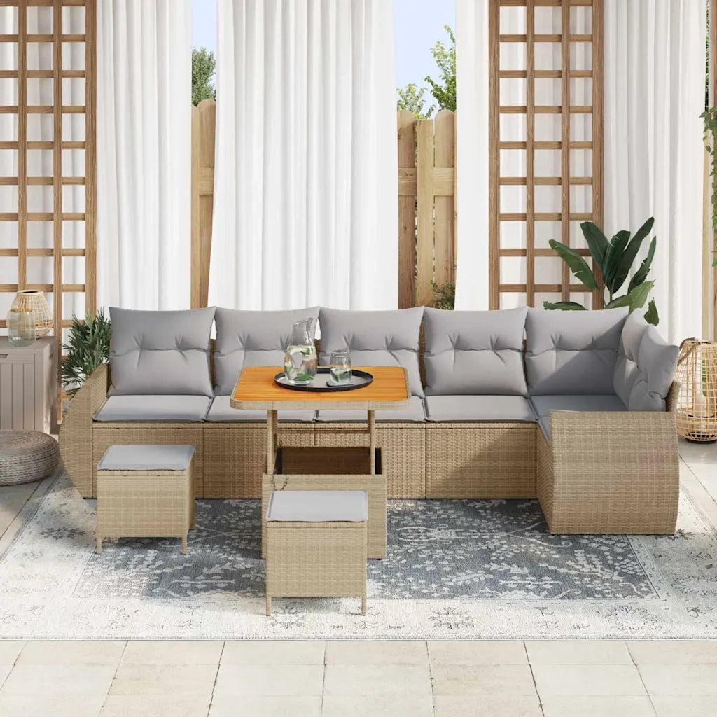 Set Divano da Giardino 9 pcs Beige polyrattan