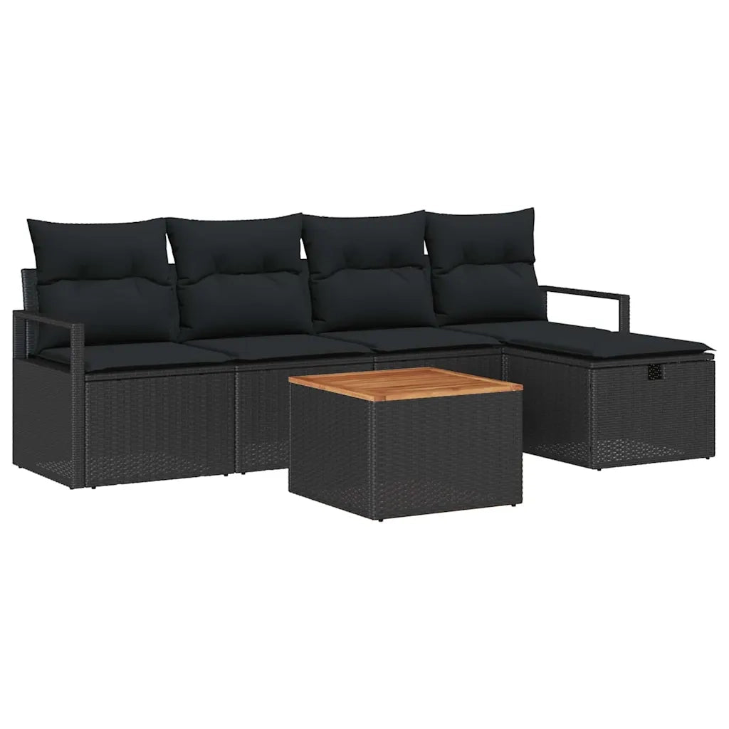 Set Divano da Giardino con cuscino 6 pcs Nero polyrattan 3359534