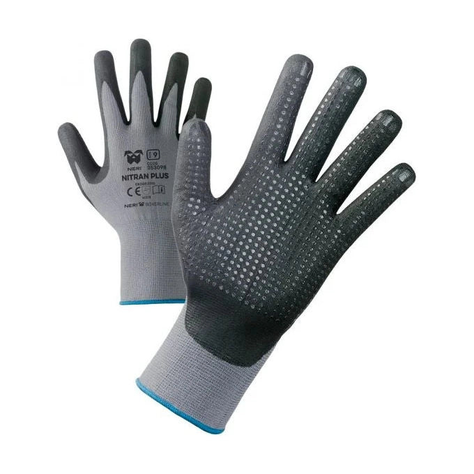 Neri Safety 353098-11 Nitran Plus Guanti da Lavoro Nylon Elastan Nitrile Schiumato Taglia 11 Confezione 12 pz colore Grigio