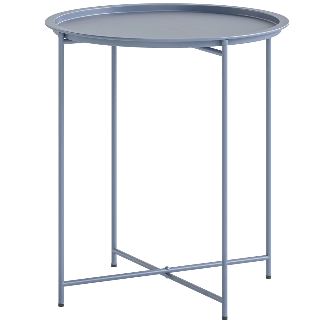 Tavolino da caff¨¨ rotondo con piano amovibile e bordo rialzato ¨C Minimal ¨C gambe pieghevoli in metallo, grigio blu, ?46xH53cm
