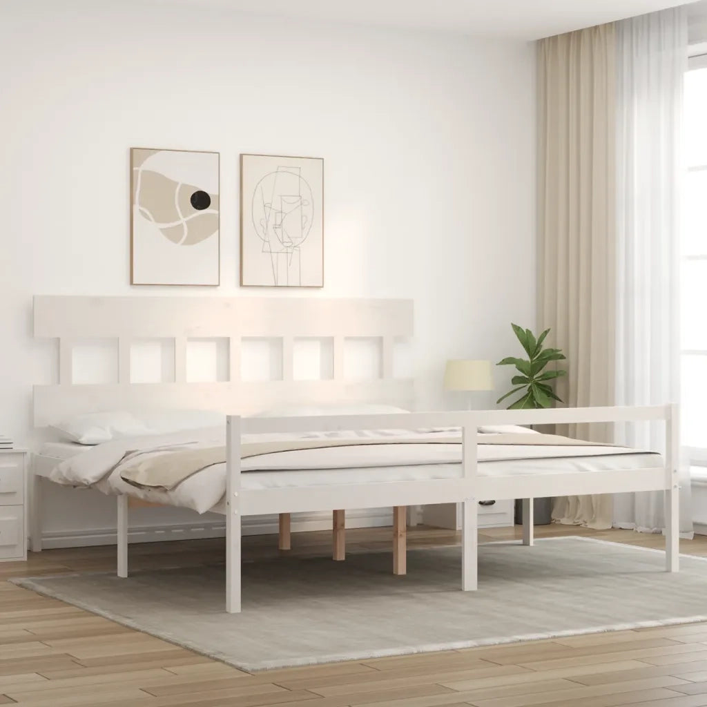 Letto matrimoniale | Letto per adulti | Letto per Anziani con Testiera Bianco 200x200 cm Legno Massello