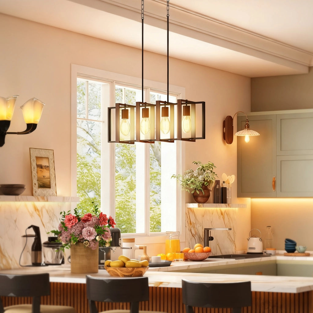 Lampadario Rustico a Sospensione ¨C zephmum ¨C Nero e Marrone, 80x21x90-130 cm