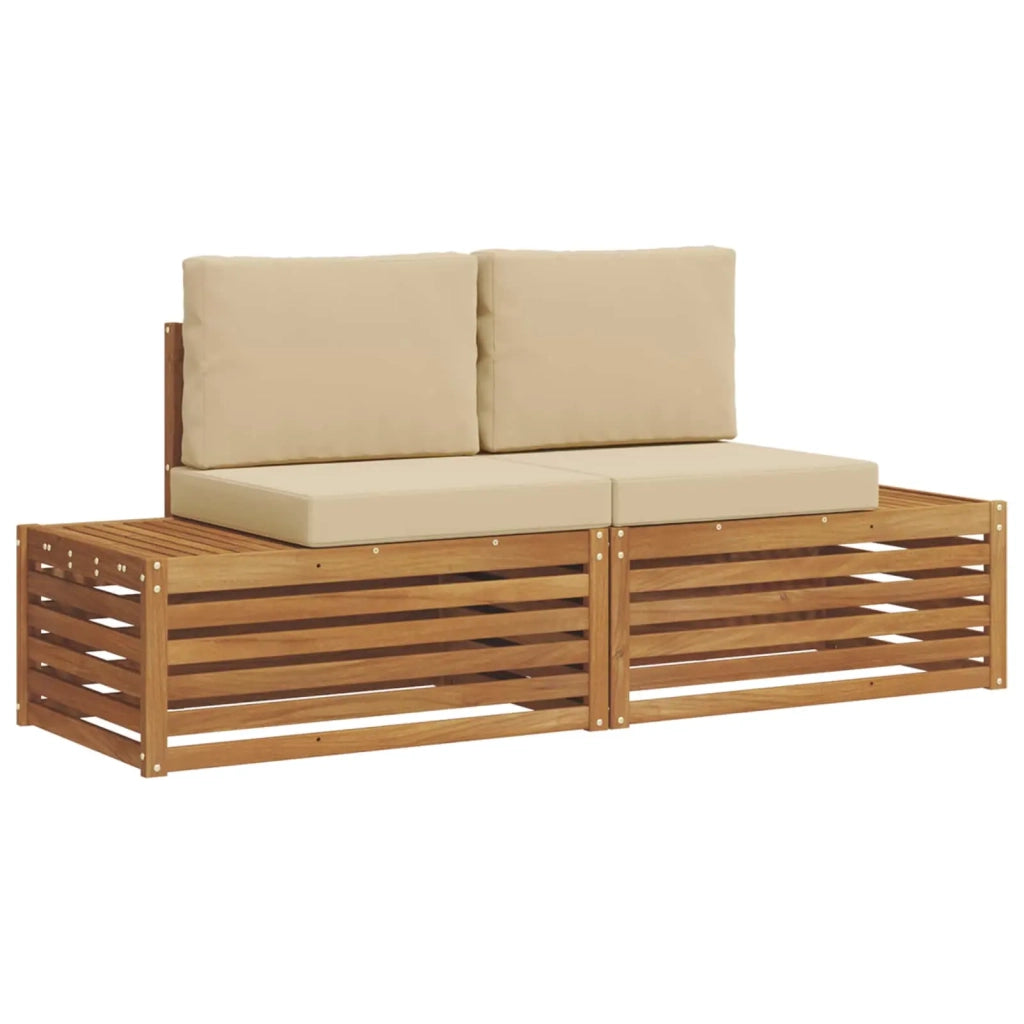 Set di divani da esterno-Sofa da giardino con cuscino 2 Pezzo Naturale e Beige