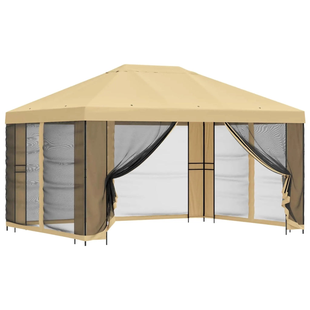Gazebo da giardino con pareti laterali 4 × 3 m Crema 900386