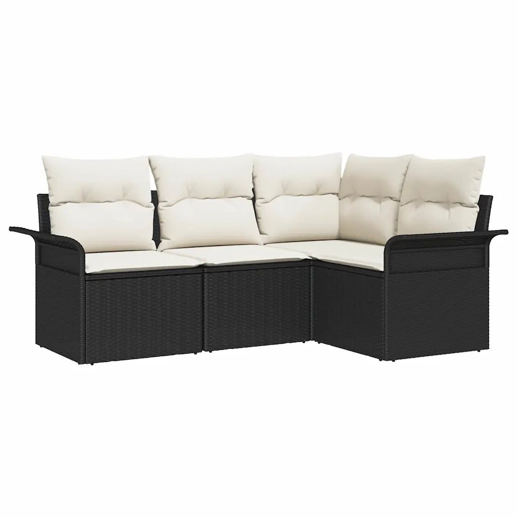 Set Divano da Giardino con cuscino 4 pcs Nero polyrattan