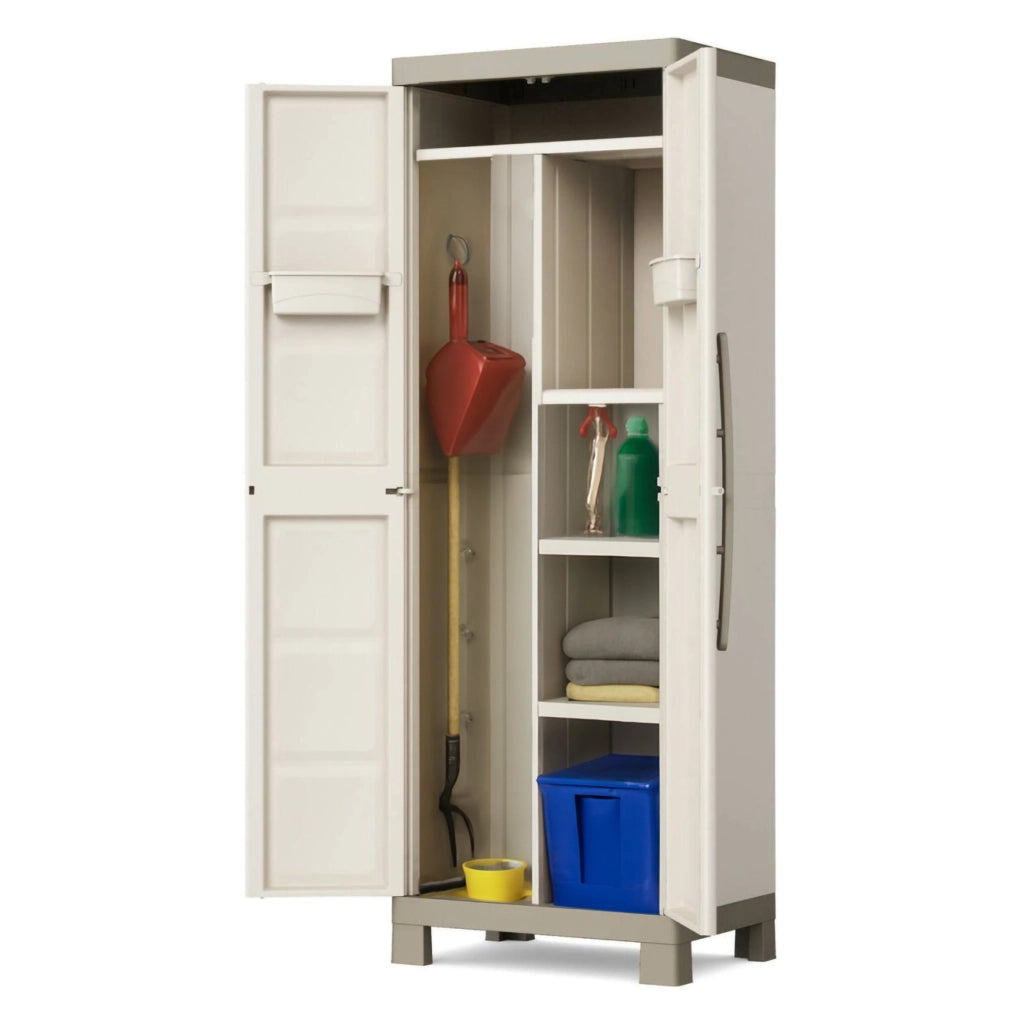 Armadio da esterno Strathmore, Mobile outdoor, Mobiletto giardino multiuso, Contenitore per balcone o garage, Made in Italy, 65x45 h182 cm, Sabbia