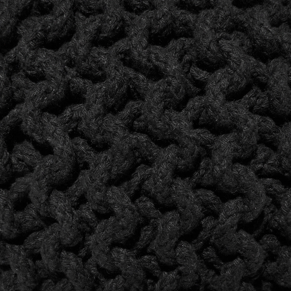 Pouf ottomana in cotone lavorato a maglia Nero perline EPS riempimento rotondo piccolo poggiapiedi 40 x 25 cm