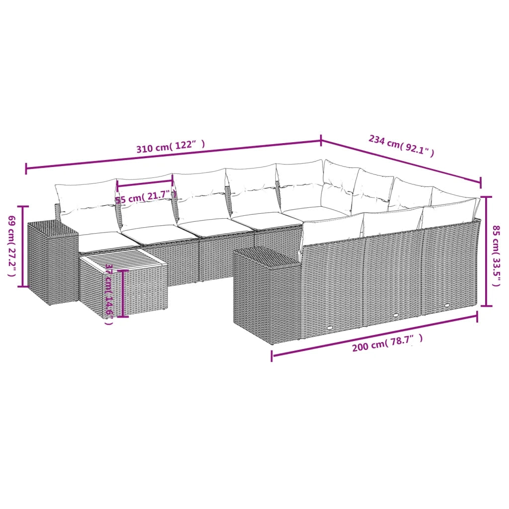 Set Divani da Giardino 11 pz con Cuscini Beige in Polyrattan
