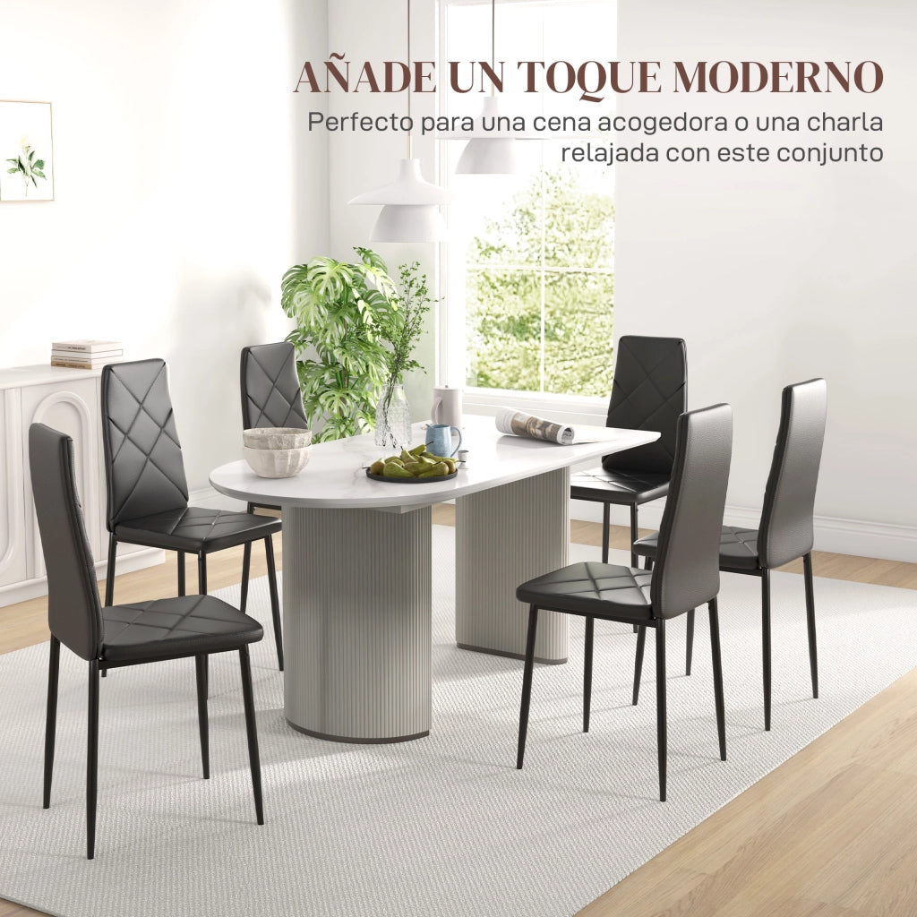 Set 6 Sedie da Pranzo Imbottite - Xylo - Similpelle Nero, Schienale Alto, Gambe Metallo 41x50x97cm