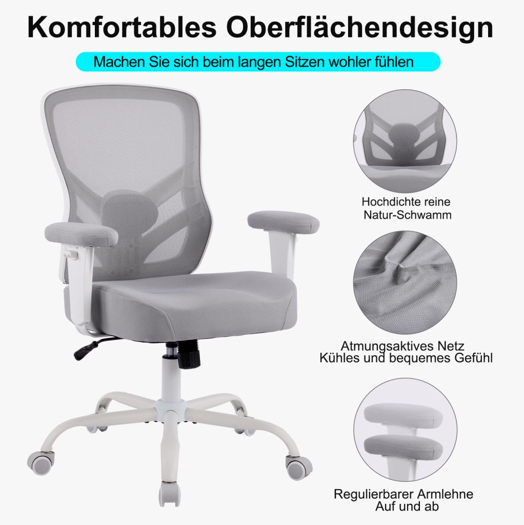Sedia da ufficio ergonomica con supporto lombare regolabile; braccioli 2D e seduta in schiuma; grigio