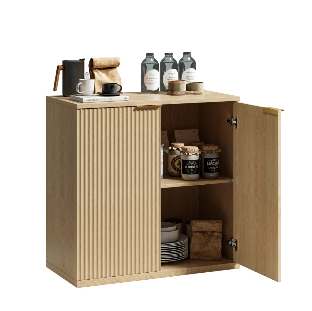 Sideboard a 2 ante con frontale scanalato; 80x40x80 cm; in MDF effetto rovere