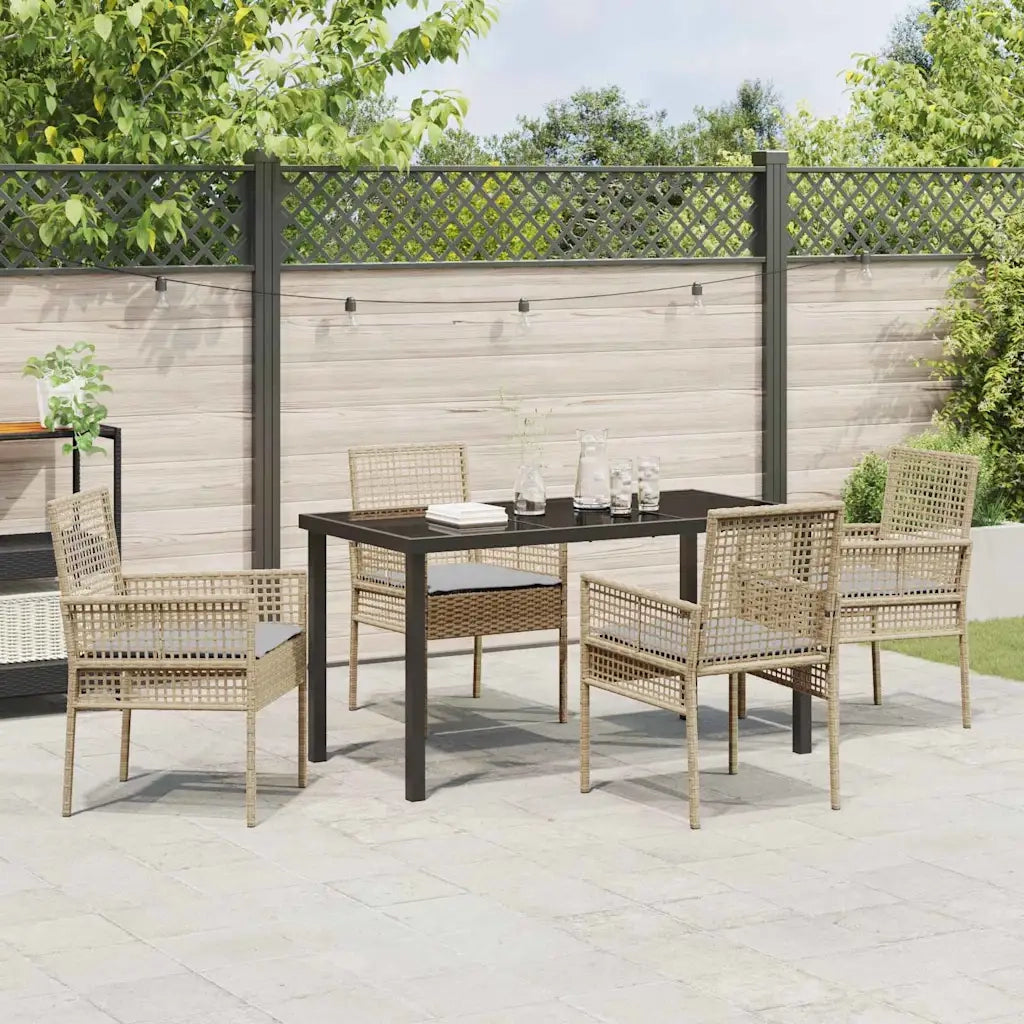 Set da Pranzo per Giardino con cuscino 5 pcs Beige polyrattan 3379886