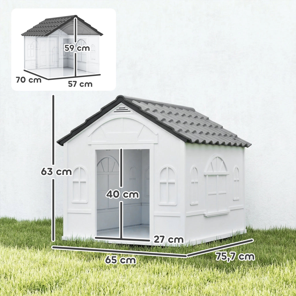 Casetta per Cani con Tetto a Falde ¨C Minimal ¨C Grigio Plastica 65x75.7x63 cm