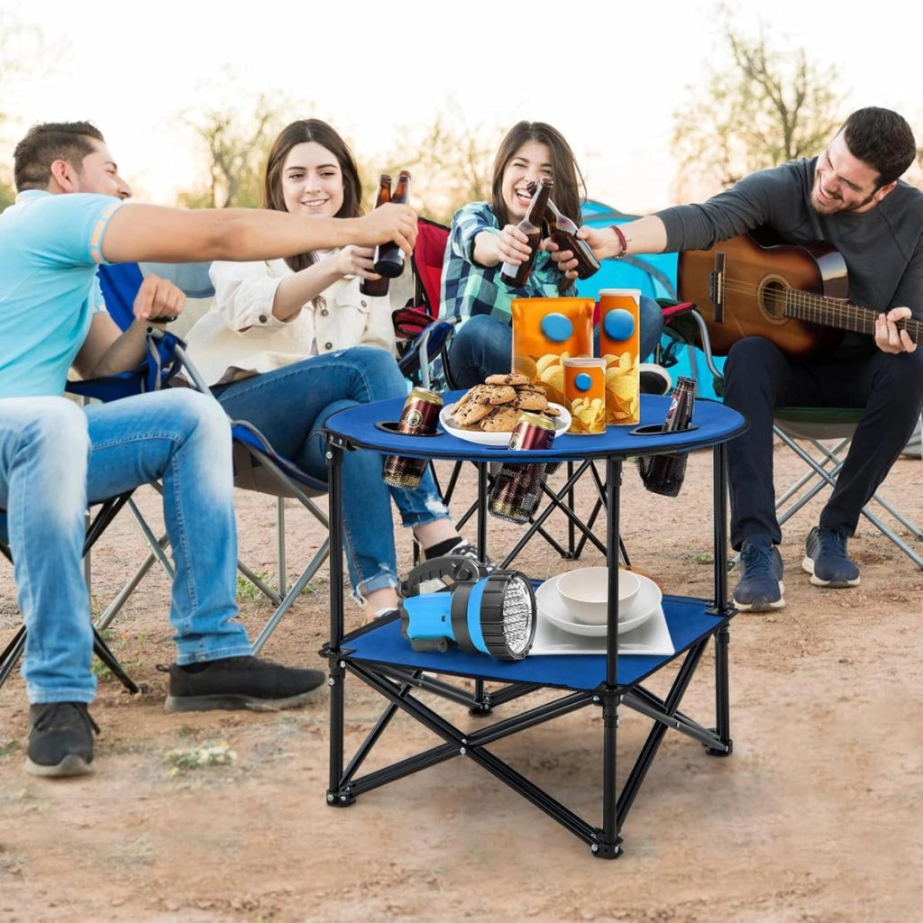 Tavolo da picnic pieghevole, Tavolo da campeggio a 2 livelli con struttura metallica a forma di x