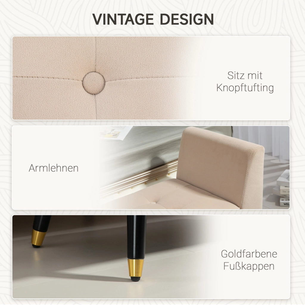Panca imbottita con contenitore e braccioli ¨C Xylo ¨C velluto beige 107x42x65 cm
