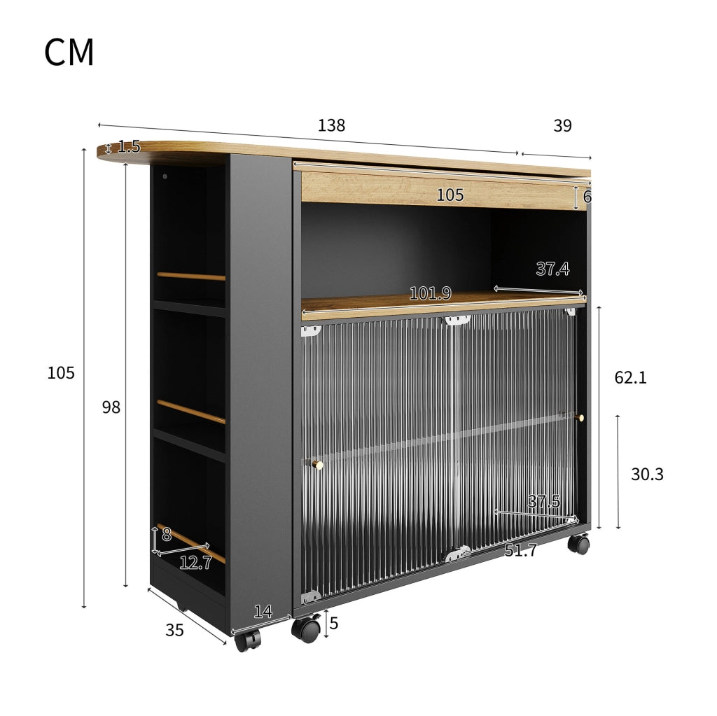 Tavolo bar 138-204x39x105 cm allungabile con contenitore e LED in MDF nero