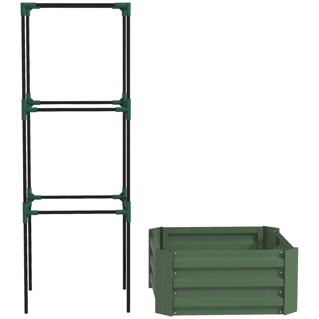 Aiuola rialzata con traliccio, fioriera e orto, fioriera in acciaio zincato, ideale per giardino e balcone, verde