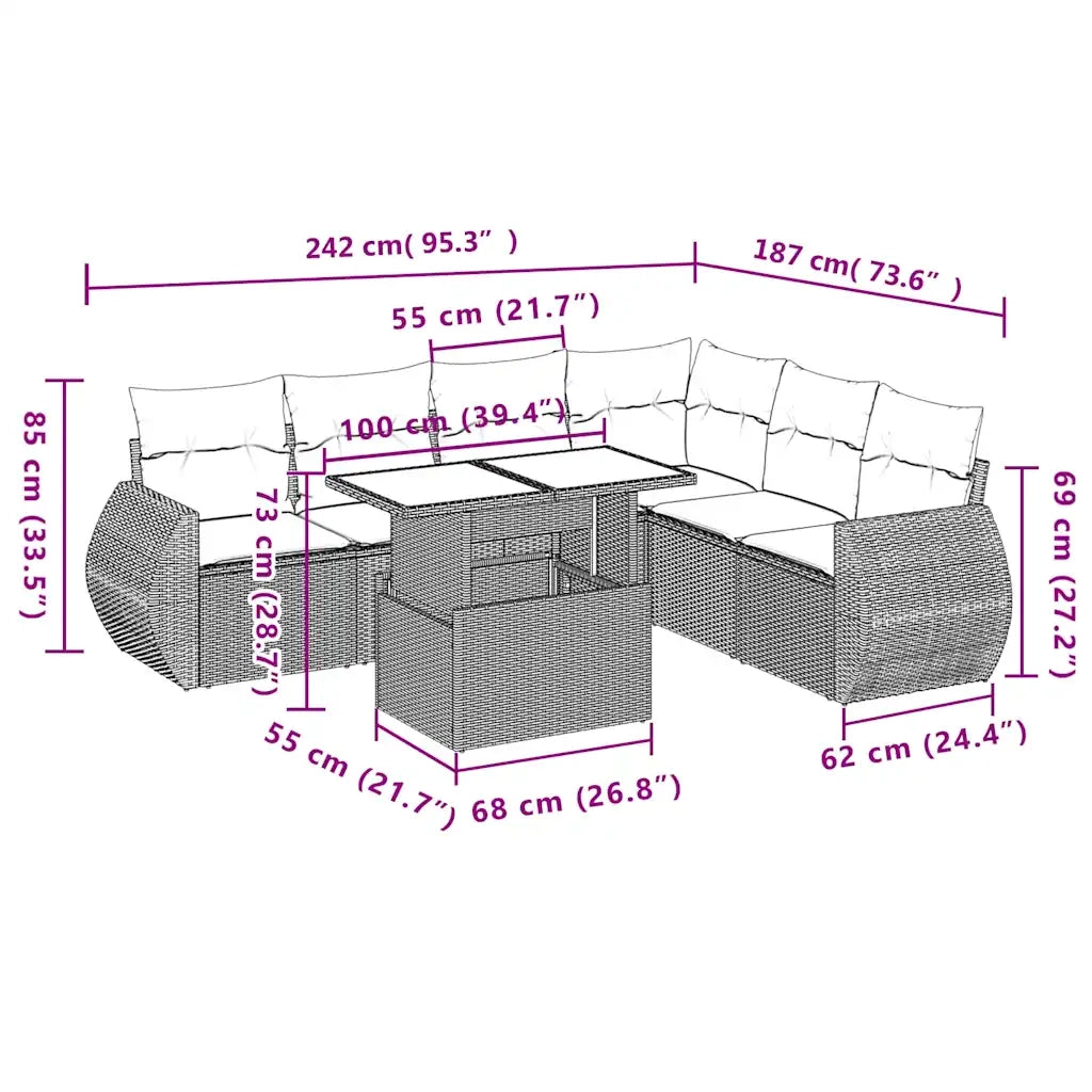 Set Divani da Giardino con Cuscini 7pz Nero Polyrattan 3268555
