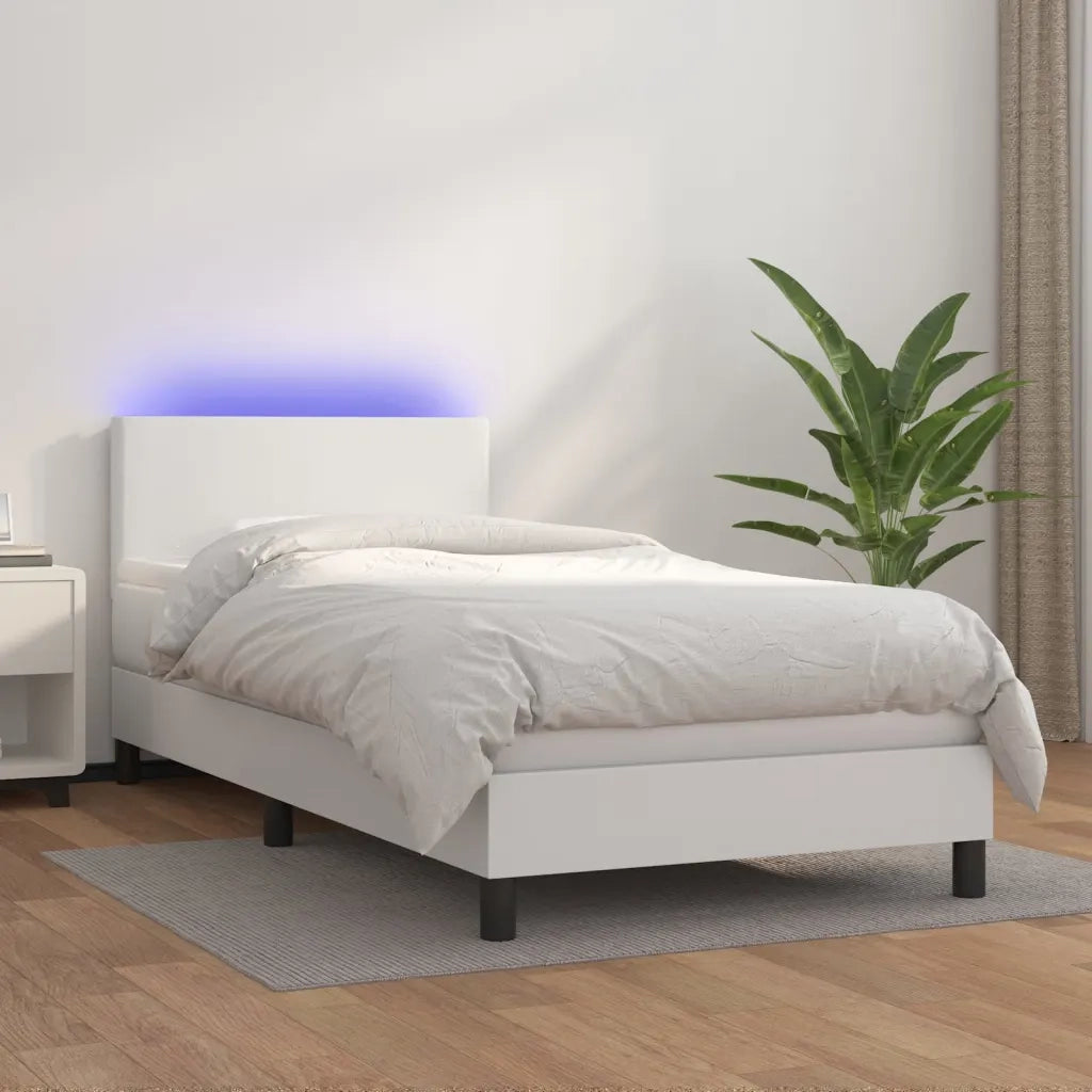 Letto singolo | Letto per adulti | Giroletto Molle con Materasso e LED Bianco 90x190 cm Similpelle