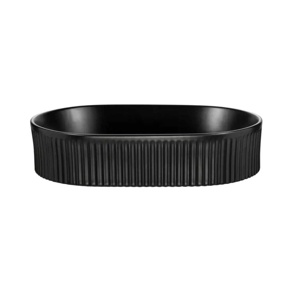 Set VANO effetto rovere e nero 80cm: mobile sottolavabo con ante + top per lavabo + lavabo da appoggio nero scanalato