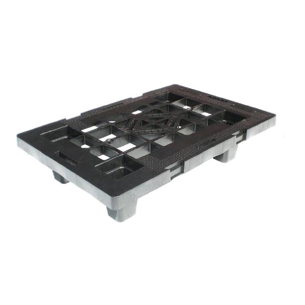 Pallet in plastica riciclata PP 400x600x124 mm con 4 piedi piano forato portata statica 500 kg dinamica 400 kg Nero