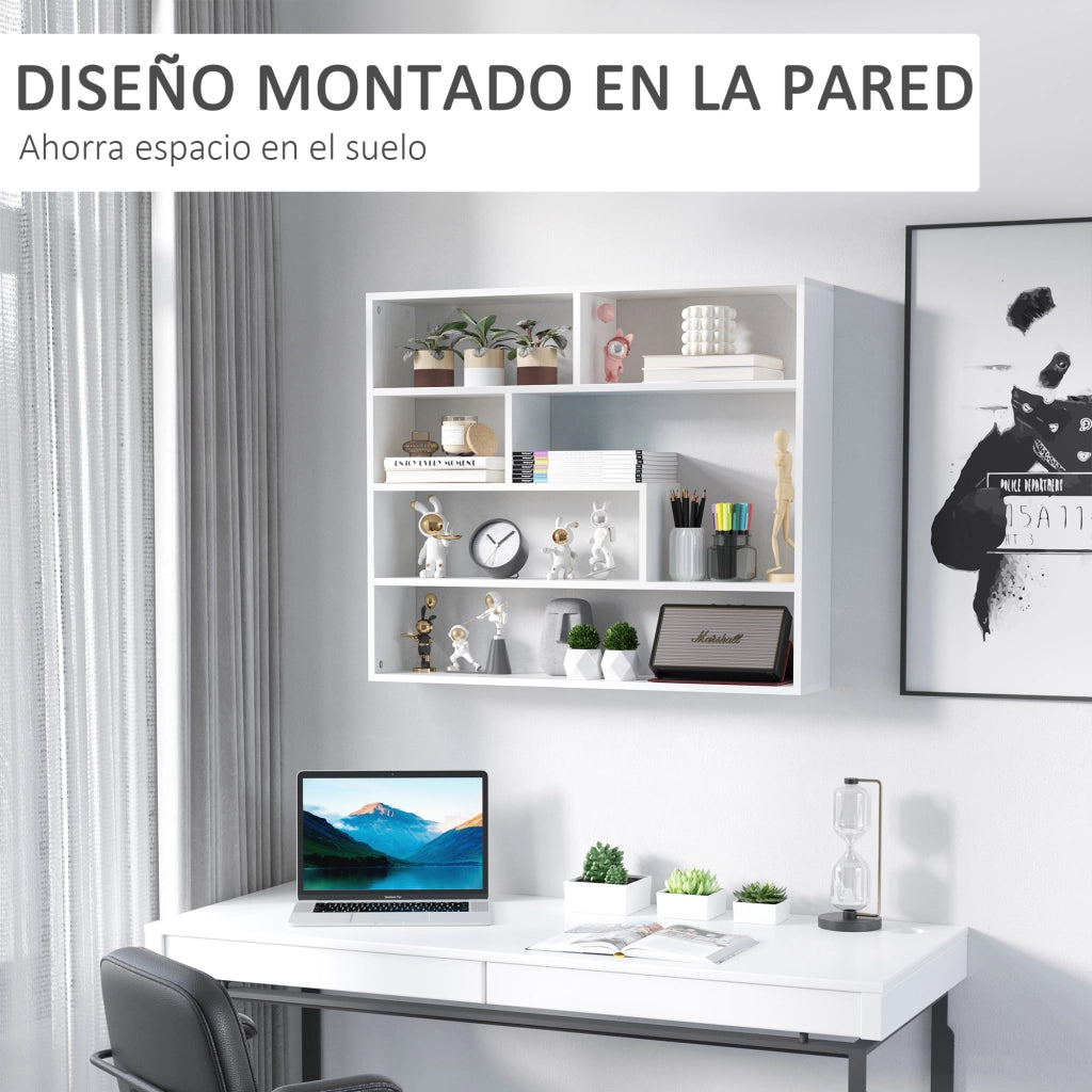 Libreria a Parete Scaffale Sospeso 7 Scomparti Aperti Stile Moderno ¨C Xylo ¨C Bianco 94x19,5x80 cm