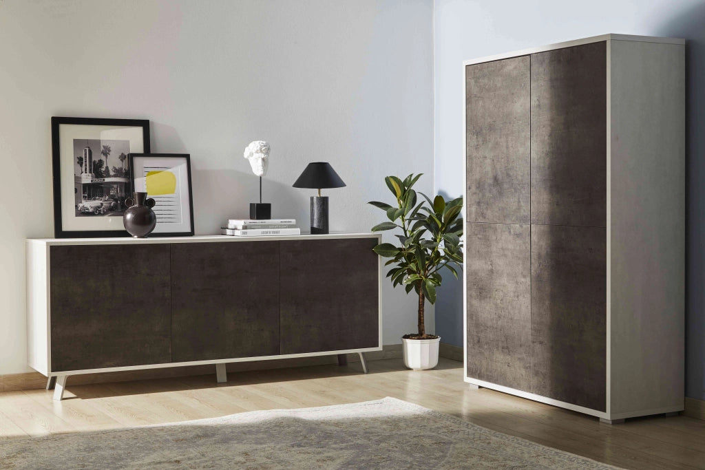 Buffet 3 ante VELBRUK bianco pietra/nero pietra