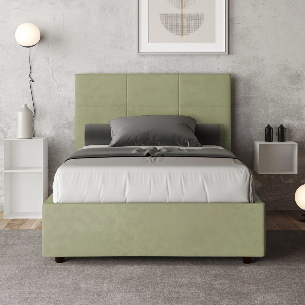 BS COM Letto una piazza e mezza contenitore imbottito 120x200 microfibra tè verde